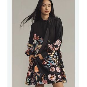 NWT Anthropologie MAEVE The Caroline Whimsical Tie-neck Mini Dress, XS